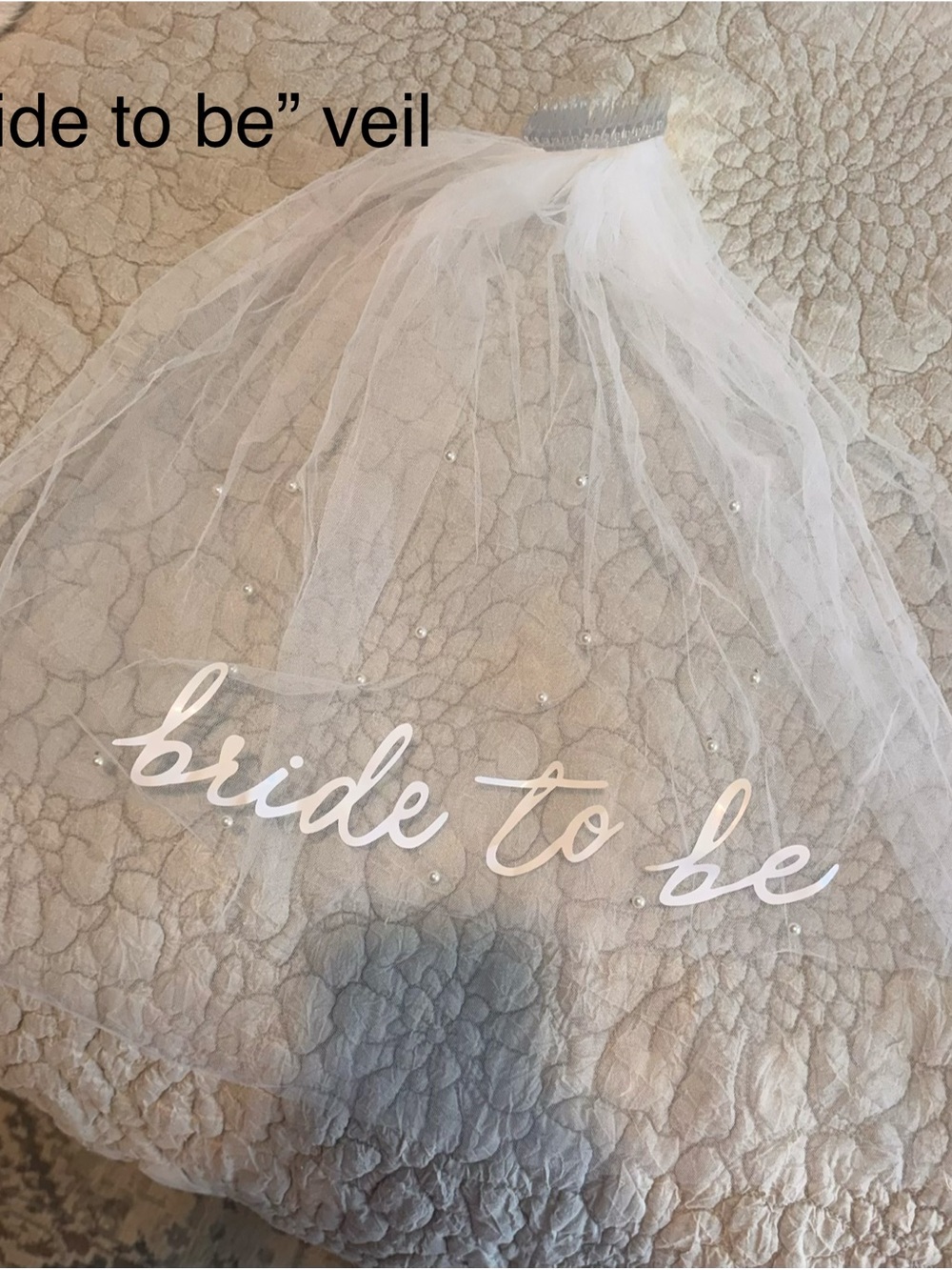 Bride to Be White Bridal Veil with Script Accent